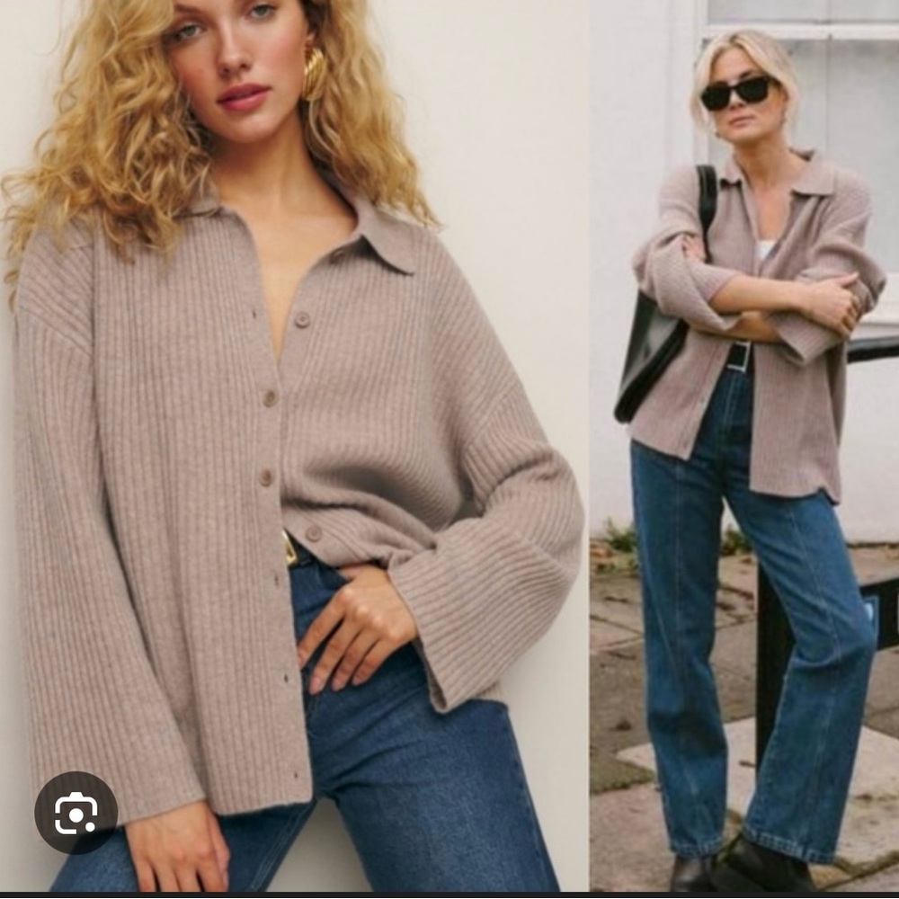 Reformation Taupe Button Down Cardigan